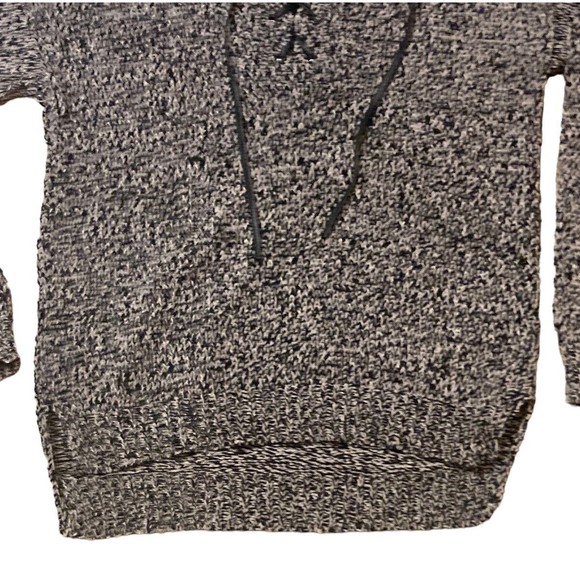 Rock & Republic Pull Over Hoodie cable knit sweater Small Black Gray - Picture 4 of 12